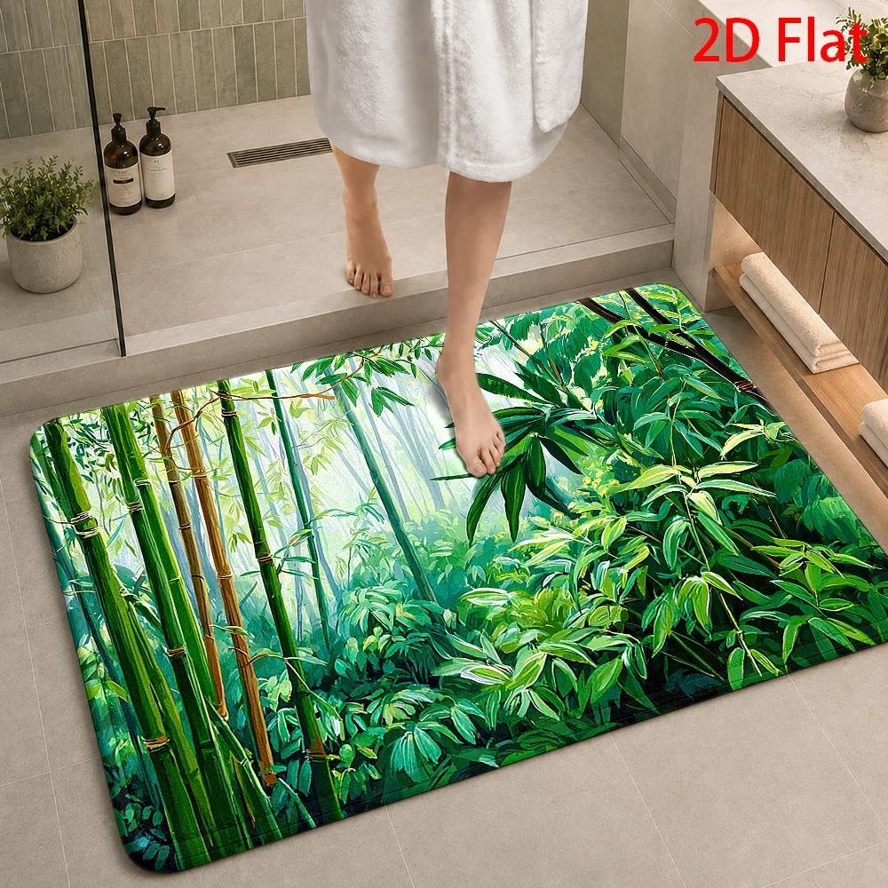 Bamboo Bath Mat - พรมเช็ดเท้าลายป่าไผ่เขตร้อน กันน้ำ ตกแต่งพื้นที่สำหรับห้องน้ำ ทางเข้า หรือพื้นทางเดิน