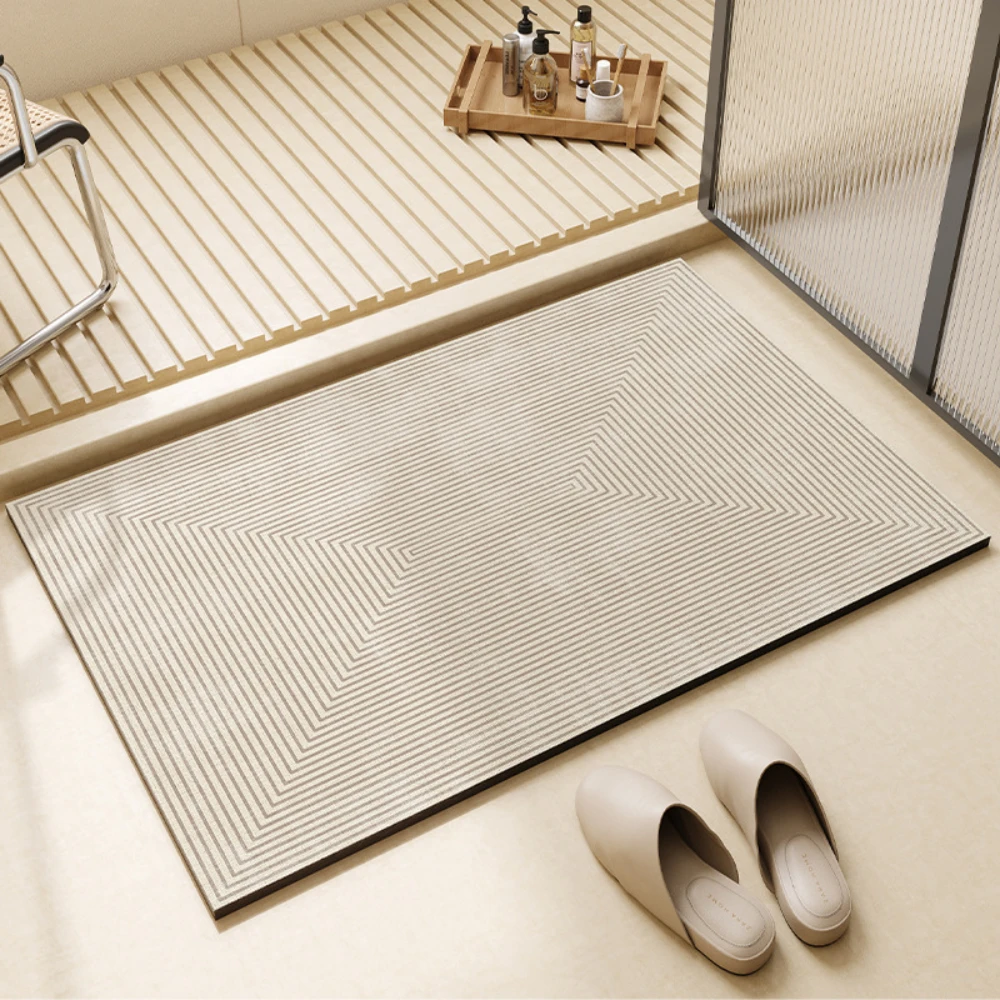 พรมเช็ดเท้าลายเส้นเรขาคณิตสีน้ - Bamboo Bath Mat บทวิจารณ์และราคา